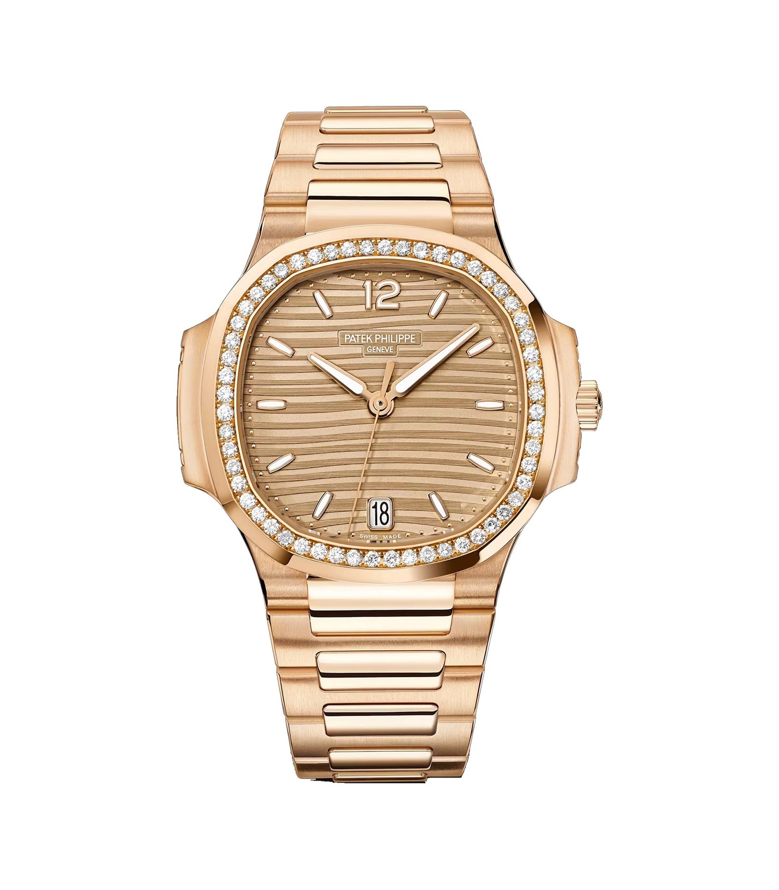 7118-1.jpg 35mm 18k Rose Gold Golden Brown Dial Diamond Bezel - Image 1