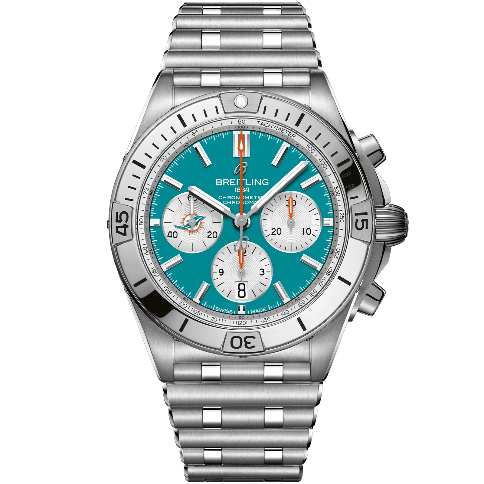 Chronomat_B0142_AB01342B1L2A1_STEEL_MIAMI_DOLPHINS_DIGITAL-scaled-1.png Chronomat B01 42 NFL Miami Dolphins Edition AB01342B1L2A1 - Image 1