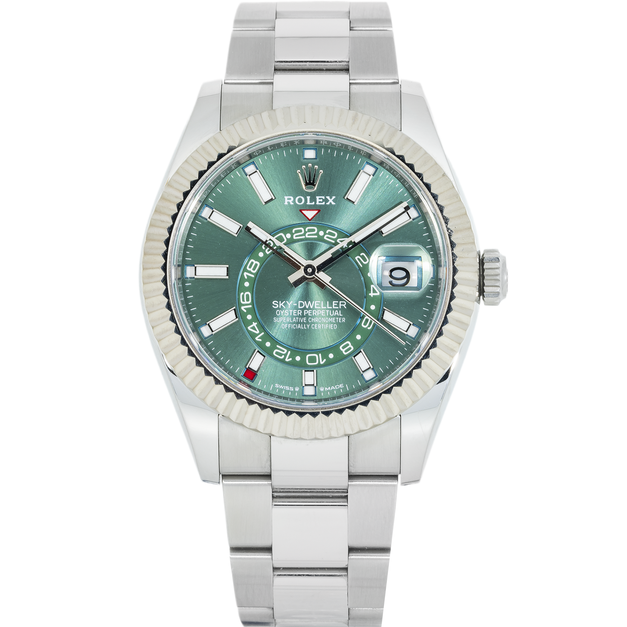 IMG_0260.png Rolex Sky-Dweller 336934 – 42mm Stainless Steel & White Gold Green Dial Oyster Bracelet - Image 1