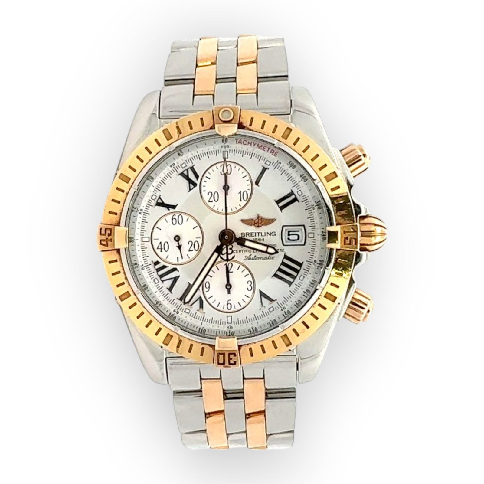 Pre-Owned-Breitling-Chronomat-Evolution-Stainless-Steel-Yellow-Gold-White-Dial-44mm-JD-Watches-NY.jpg Breitling Chronomat Evolution Stainless Steel & Yellow Gold White Dial 44mm - Image 1
