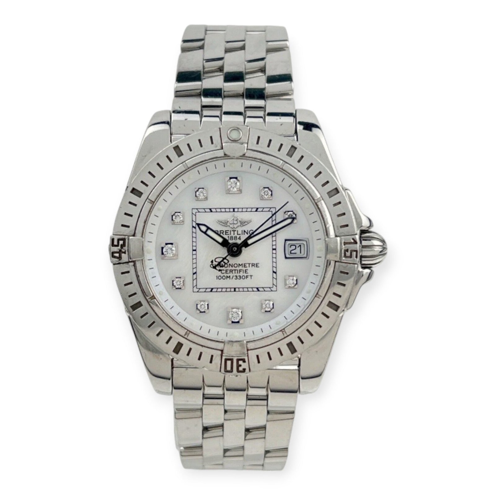 Pre-Owned-Breitling-Windrider-Cockpit-A71356-Ladies-White-Diamond-Ladies-Watch-JD-Watches-NY.jpg Breitling Windrider Cockpit A71356 Ladies White Diamond Ladies Watch - Image 1