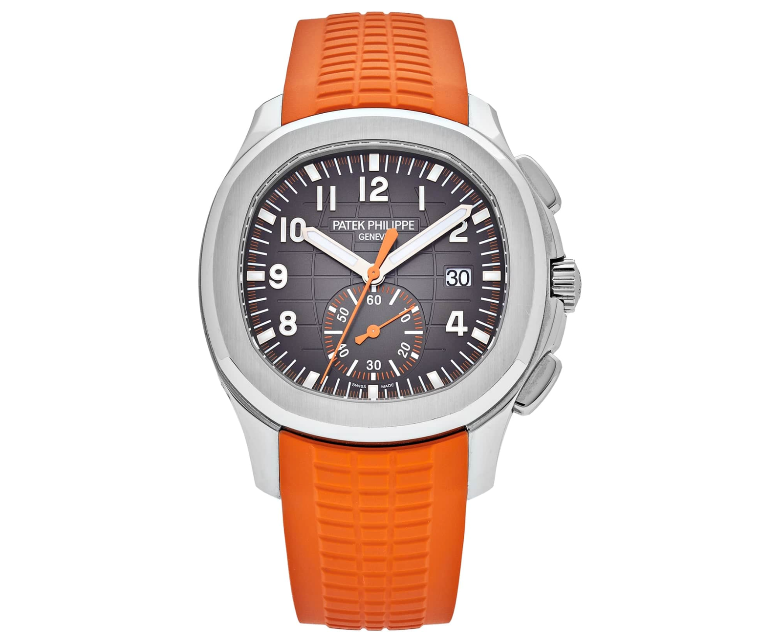 Pre-Owned-Patek-Philippe-Aquanaut-Chronograph-5968A-001-Stainless-Steel-Black-Embossed-Dial-Orange-Rubber-Strap-JD-Watches-NY.png Patek Philippe Aquanaut Chronograph 5968A-001 – Stainless Steel – Black Embossed Dial – Orange Rubber Strap - Image 1