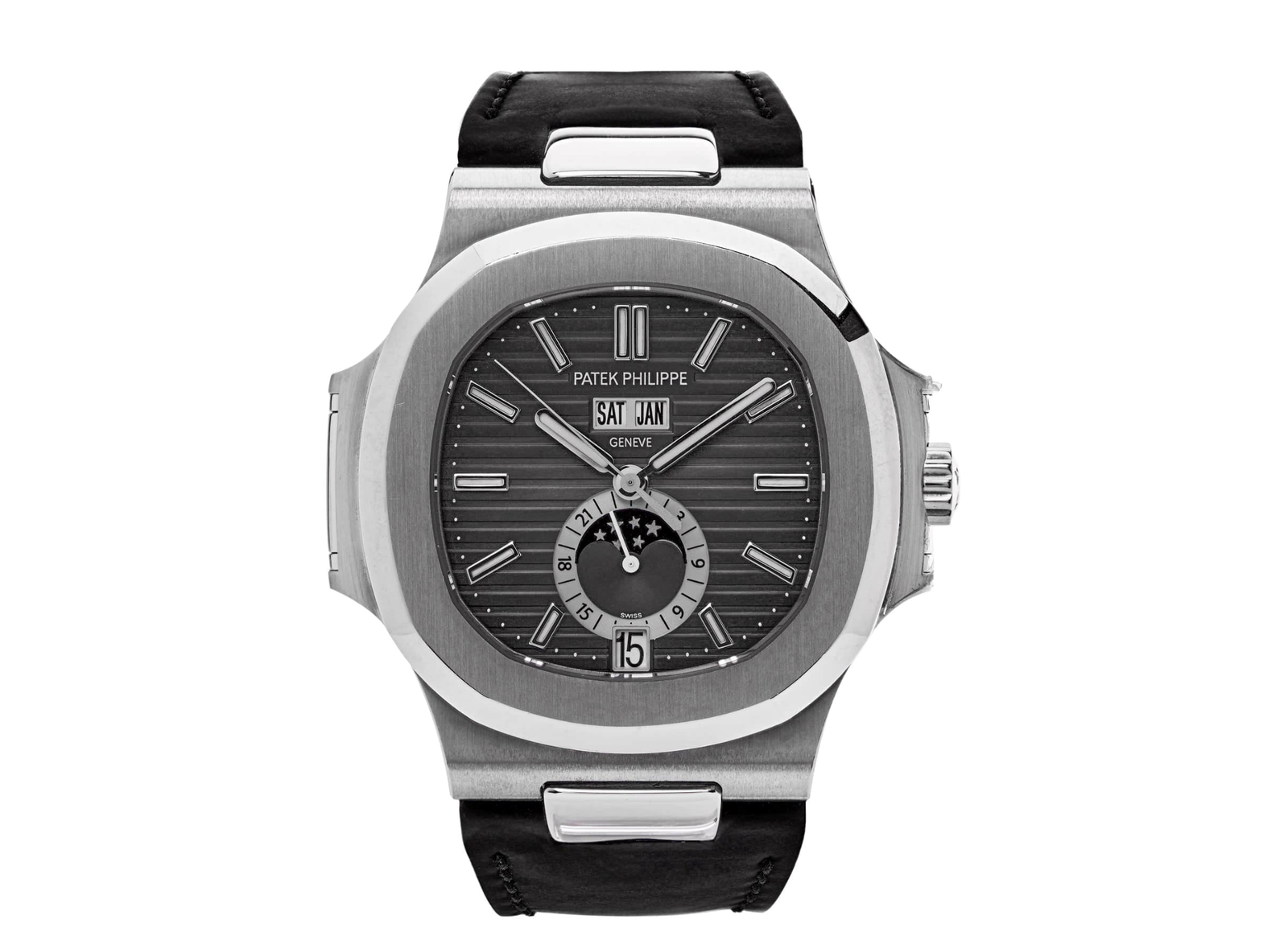 Pre-Owned-Patek-Philippe-Nautilus-Annual-Calendar-Stainless-Steel-with-Moon-Phase-Black-Dial-Ref_-5726A-001-JD-Watches-NY.png Patek Philippe Nautilus Annual Calendar – Stainless Steel with Moon Phase & Black Dial Ref. 5726A-001 - Image 1