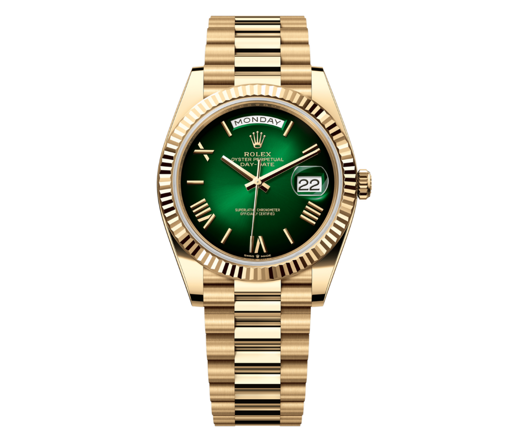 Pre-Owned-Rolex-Day-Date-40-Green-Ombre-Dial-228238-JD-Watches-NY.png Rolex Day-Date 40 Green Ombre Dial – 228238 - Image 1