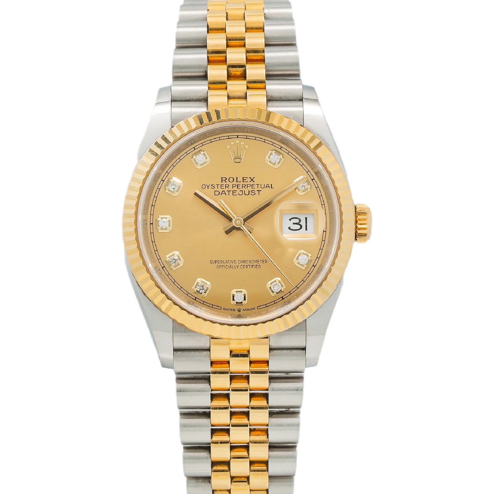 Pre-Owned-Rolex-Steel-and-Yellow-Gold-Rolesor-Datejust-36-Watch-126233-Champagne-Diamond-Dial-Jubilee-Bracelet-JD-Watches-NY.jpg Rolex Steel and Yellow Gold Rolesor Datejust 36 Watch 126233 Champagne Diamond Dial - Jubilee Bracelet - Image 1