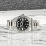 Rolex White Gold Day-Date 40 Watch Black Baguette Diamond Dial - President Bracelet - Image 2